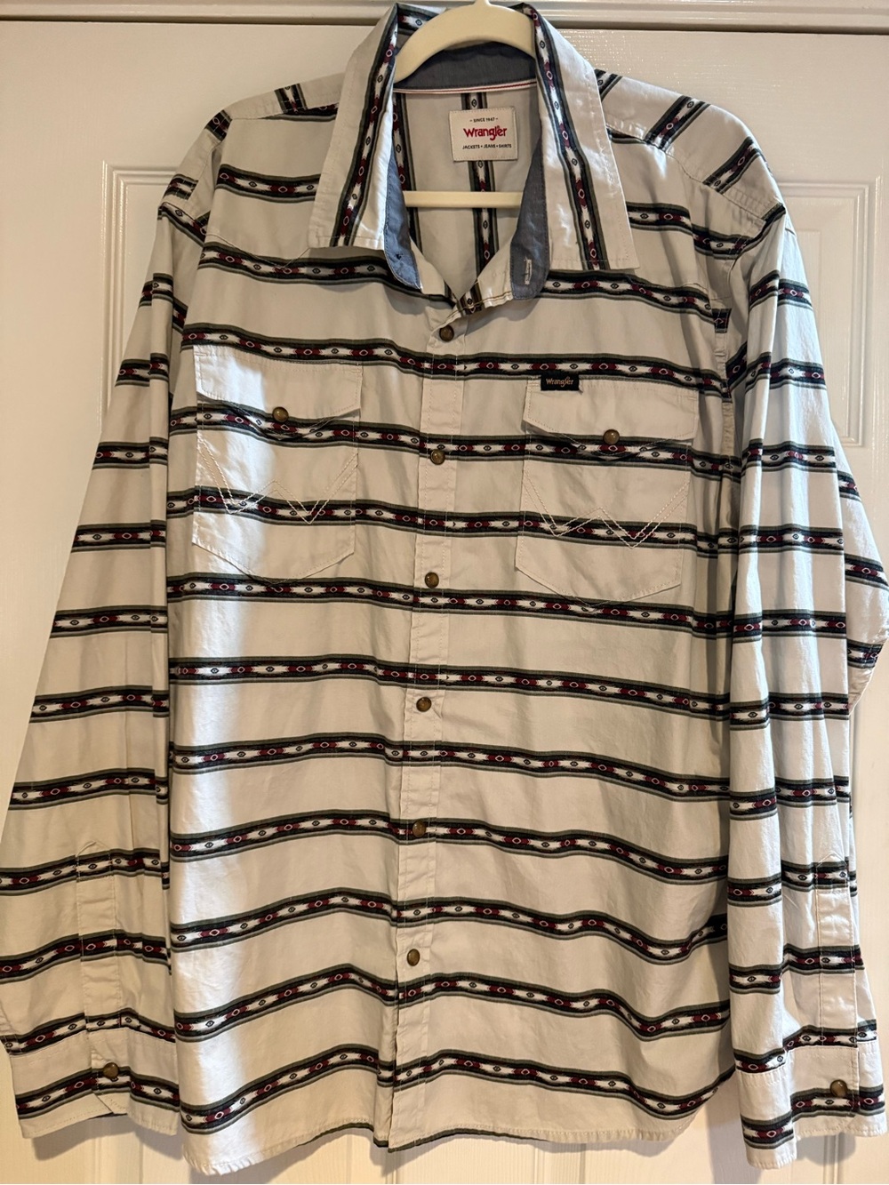Wrangler Men’s XXL Western Snap Shirt Geometric Stripe 100% Cotton